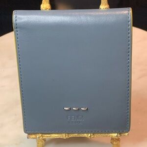 FENDI SELLERIA BI-FOLD MENS WALLET GREY YELLOW CALFSKIN LEATHER